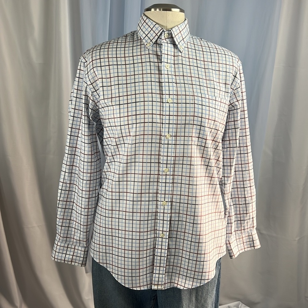 Lands End windowpane plaid tailored fit long sleeve collared button down 15.5 32 - Picture 2 of 8